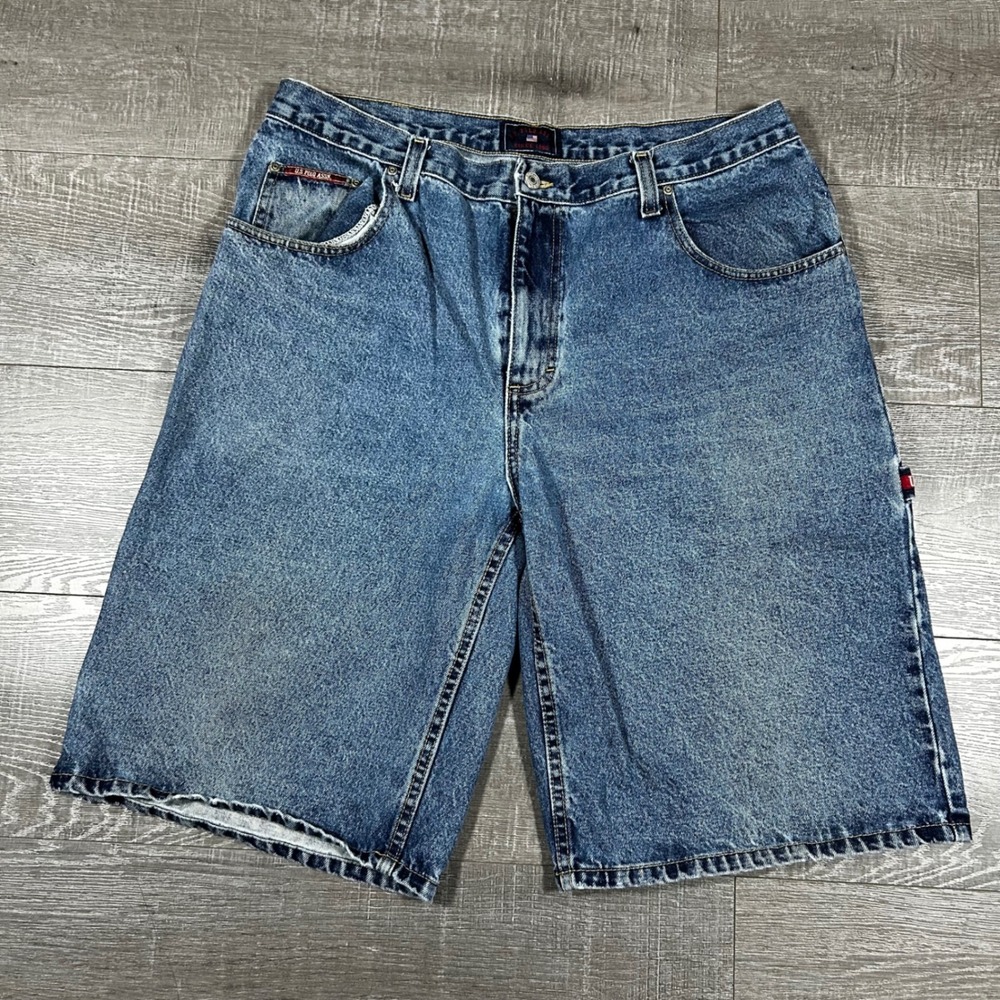 US Polo Assn Mens 38 Denim Carpenter Shorts Baggy Y2K Blue Medium Wash Utility